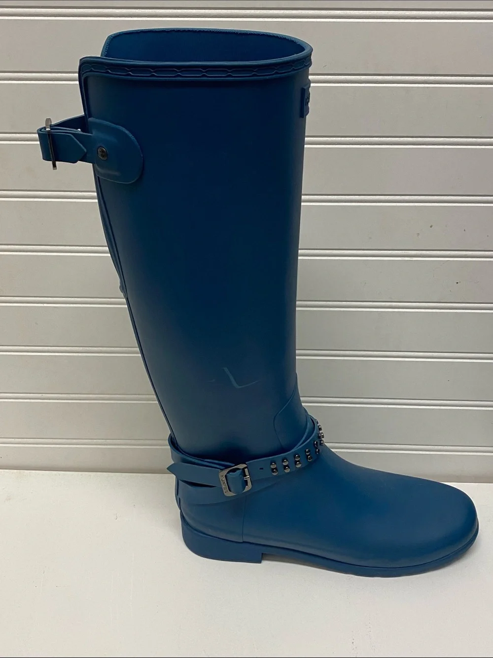 Hunter Tall Blue Studded-Trim Rain Boots